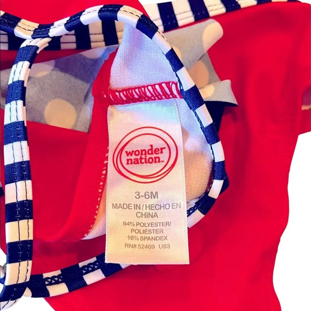 Wonder Nation Girls Two-Piece Ruffle Bikini Swimsuit Polka Dot Size 3–6 Months